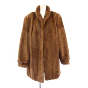ミンクファーコート 毛皮 アウター 前開きトッパー ショールカラー ワンカラー 茶 ブラウン /BB