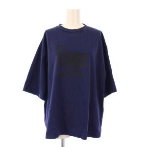 23SS Tシャツ 半袖 クルーネック ストレッチ ロゴ プリント F 紺 ネイビー /BB