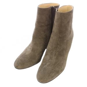 ショートブーツ スエード チャンキーヒール 38 グレージュ /TK
