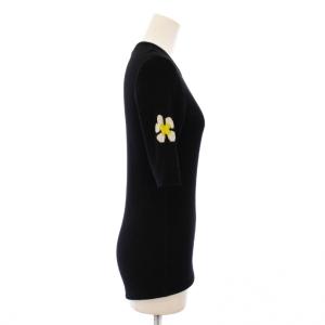 MARC JACOBS リブニット 半袖 クルーネック 花柄 サイドボタン ウール XS 黒 ブラック /BB