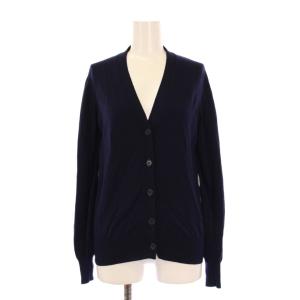 ニットカーディガン 長袖 Vネック エルボーパッチ 切替 ウール ワンカラー S 紺 ネイビー /BB