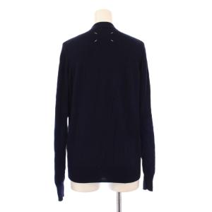 Martin Margiela 4 ニットカーディガン 長袖 Vネック エルボーパッチ 切替 ウール ワンカラー S 紺 ネイビー /BB