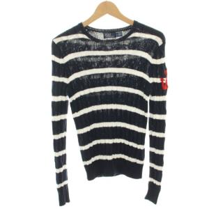 ニット セーター 長袖 ボーダー マリン刺繍 S 紺 ネイビー 白 ホワイト 0200018272 /HN