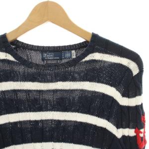 Polo by Ralph Lauren ニット セーター 長袖 ボーダー マリン刺繍 S 紺 ネイビー 白 ホワイト 0200018272 /HN