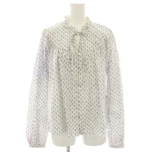 シャツ ブラウス 長袖 花柄 プリント フリル ギャザー リボン 4 白 ホワイト 03945310963