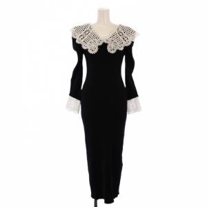 レースカラーニットワンピース ロング 長袖 リブ F 黒 LWNO231250 /BM