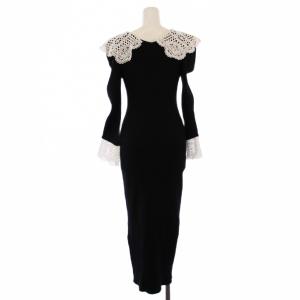 Lily Brown LilyBrown レースカラーニットワンピース ロング 長袖 リブ F 黒 LWNO231250 /BM
