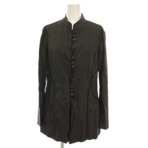 ロング ジャケット スタンドカラー リネン混 42 カーキ /YM