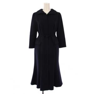 ベルト付きジャケットワンピース フレア ミモレ ロング 七分袖 ストレッチ 36 紺 ネイビー CWFO231037