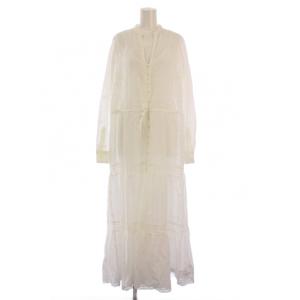 ワンピース ロング 長袖 スキッパーネック 総柄 刺繍 ペチコート付き 4 ホワイト 211935173001