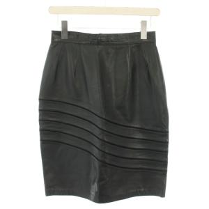 レザーペンシルスカート ひざ丈 タイト レザー アナグラムボタン 黒 ブラック 122 /YT
