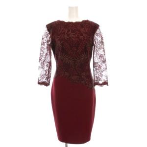 ドレス ワンピース ひざ丈 花柄 刺繍 レース 七分袖 2 ボルドー AUL16206MXY /YM