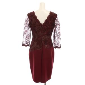TADASHI SHOJI ドレス ワンピース ひざ丈 花柄 刺繍 レース 七分袖 2 ボルドー AUL16206MXY /YM