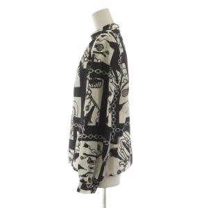 Pinky&Dianne Jeans シャツ ブラウス 長袖 総柄 38 黒 ブラック 白 ホワイト 031-4210941 /AN55