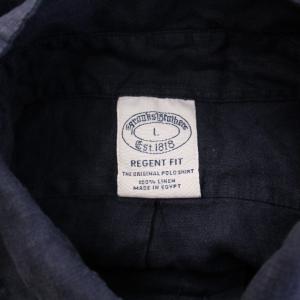 Brooks Brothers アイリッシュリネンソリッドスポーツシャツ ボタンダウン カジュアル 長袖 レギュラーカラー 無地 L 紺