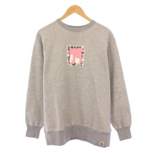 スウェット トレーナー 長袖 クルーネック ストレッチ プリント L グレー タグ付き /BB