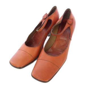 パンプス スクエアトゥ チャンキーヒール レザー 37.5 赤茶 /TK