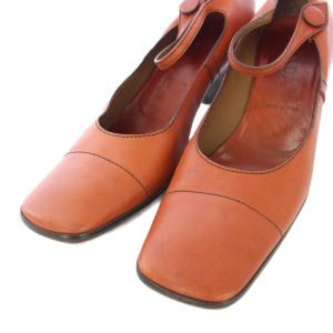 PRADA パンプス スクエアトゥ チャンキーヒール レザー 37.5 赤茶 /TK