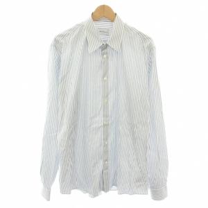 シャツ 長袖 ストライプ柄 XL ライトグレー 白 ホワイト 143283 /YT
