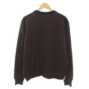 Salvatore Ferragamo ニット プルオーバー Vネック レイヤード風 ロゴ刺繍 XL ネイビー ブラウン 122284