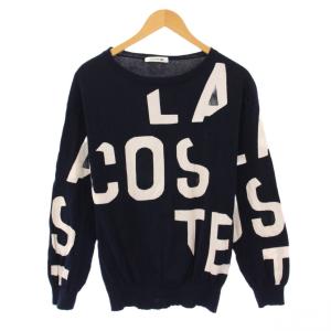 ニット 長袖 クルーネック ロゴ バイカラー 38 紺 ネイビー 白 ホワイト /BB