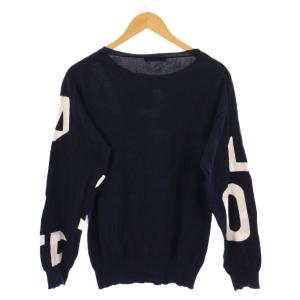 LACOSTE ニット 長袖 クルーネック ロゴ バイカラー 38 紺 ネイビー 白 ホワイト /BB