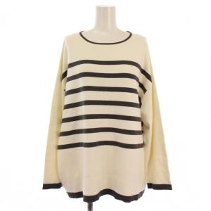 22AW コットンカシミヤ ボーダーニット セーター 長袖 クルーネック 44 白 茶 KRWRNW0458