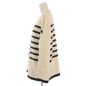 自由区 22AW コットンカシミヤ ボーダーニット セーター 長袖 クルーネック 44 白 茶 KRWRNW0458
