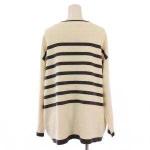 自由区 22AW コットンカシミヤ ボーダーニット セーター 長袖 クルーネック 44 白 茶 KRWRNW0458