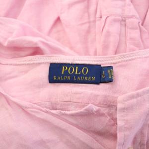 POLO RALPH LAUREN ノーカラーシャツ カジュアル 長袖 ロゴ 刺繍 ワンポイント 麻 リネン L ピンク 710740806003