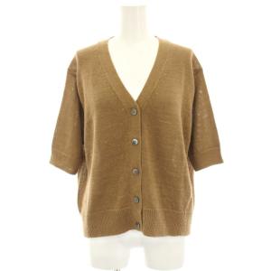 20SS リネンコットンＶネックカーディガン ニット 麻混 半袖 大きいサイズ 44 茶 ブラウン KRWWBM0506