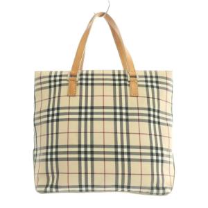 BURBERRY LONDON トートバッグ ハンドバッグ ノバチェック PVC レザー ロゴプレート ベージュ /KU