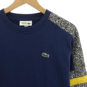LACOSTE SPORT スウェットカットソー トレーナー 長袖 ワッペン 異素材切替 FR2 紺 ネイビー 青 ブルー