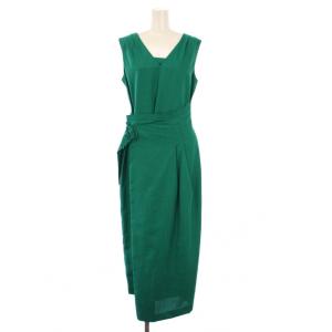 ラップワンピース 巻き タイト ミモレ ロング ノースリーブ Vネック 38 緑 グリーン /BB