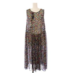 フレアワンピース マキシ ロング ノースリーブ シアー シースルー 花柄 40 マルチカラー /BB