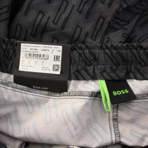 HUGO BOSS ショートパンツ ハーフパンツ イージー ウエストゴム 総柄 M グレー 黒 ブラック タグ付き /BB