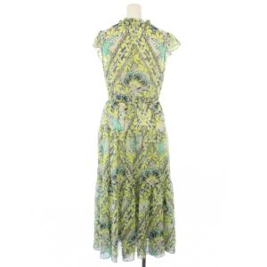 GRACE CONTINENTAL 24SS シフォンプリントティアードワンピース フレンチスリーブ ロング 総柄 36 黄色 緑 0124131186