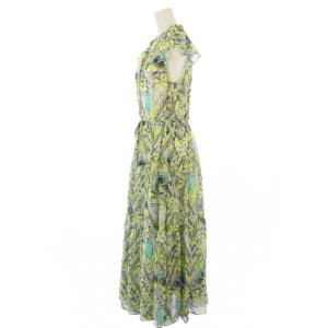 GRACE CONTINENTAL 24SS シフォンプリントティアードワンピース フレンチスリーブ ロング 総柄 36 黄色 緑 0124131186