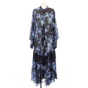 23AW 大花柄フリンジワンピース 長袖 シアー ロング ONE 紺 ネイビー LWFO234176 /TK