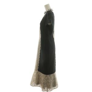 GRACE CONTINENTAL 23AW ビジュー衿レースドレス ワンピース ミモレ ロング 半袖 36 ベージュ 黒 ブラック 0123335122
