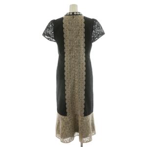 GRACE CONTINENTAL 23AW ビジュー衿レースドレス ワンピース ミモレ ロング 半袖 36 ベージュ 黒 ブラック 0123335122