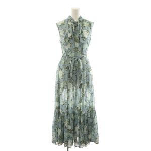 21SS ウォールフラワープリントワンピース ロング ノースリーブ 0 水色 ライトブルー カーキ FWFO212069