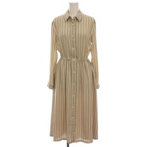 シャツワンピース ロング ストライプ 長袖 36 ベージュ ネイビー 2092285 099570 /YM
