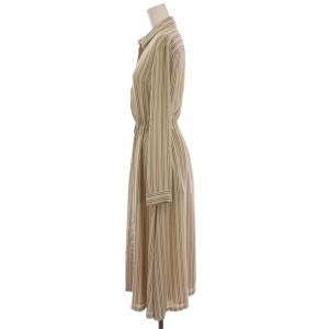 BARNEYS NEW YORK シャツワンピース ロング ストライプ 長袖 36 ベージュ ネイビー 2092285 099570 /YM