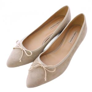 パンプス ポインテッドトゥ ローヒール スエード リボン 37 ベージュ /BB