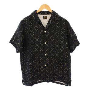 Cabana Shirt カバナシャツ オープンカラー カジュアル 半袖 総柄 バイカラー S 黒 ブラック
