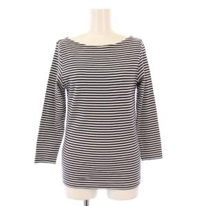 FOR IENA カットソー 長袖 ボートネック ストレッチ ボーダー柄 バイカラー 1 黒 ブラック