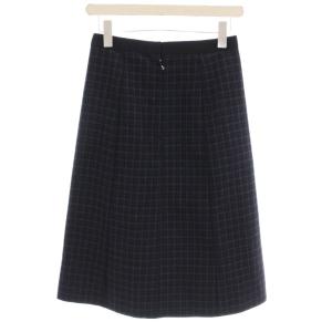 スカート ひざ丈 絹 シルク 00 黒 ブラック 紫 パープル チェック柄 W21523141 15 /AJ