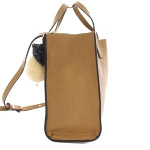 MARC JACOBS ビーズ ポンポン トートバッグ ミニ ハンドバッグ ショルダーバッグ 2WAY レザー ブラウン /YM