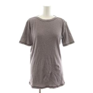 Tシャツ カットソー 半袖 ボーダー柄 M グレー 紫 パープル /RR